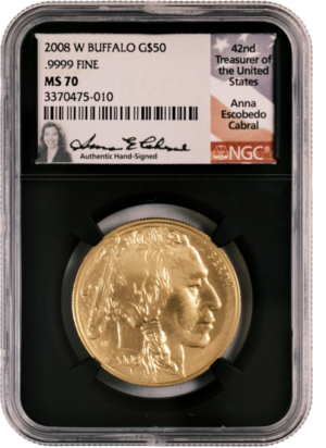 2008 W Gold Buffalo Burnished $50 MS70 NGC  Anna Cabral