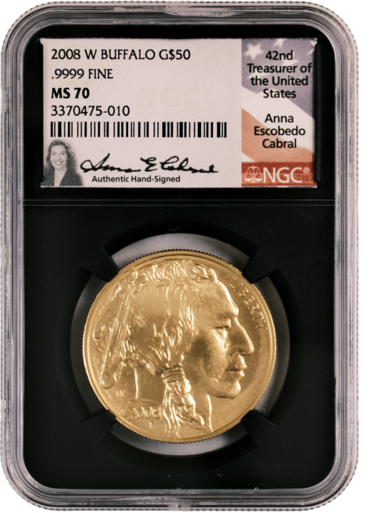 2008 W Gold Buffalo Burnished $50 MS70 NGC Anna Cabral